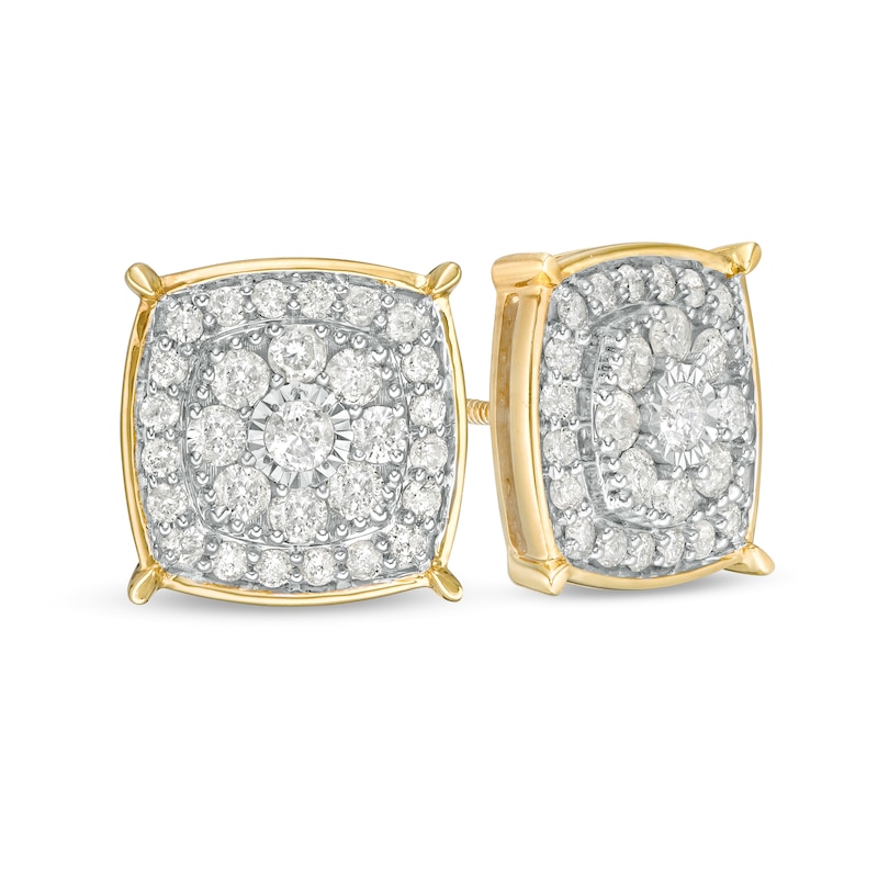 1 CT. T.W. Composite Cushion Diamond Stud Earrings in 10K Gold