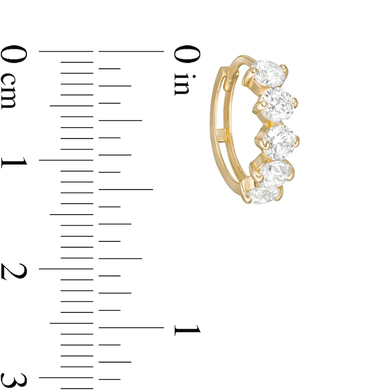 3.5mm Cubic Zirconia Five Stone Huggie Hoop Earrings in 10K Gold