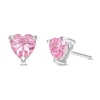 Thumbnail Image 0 of 6mm Heart-Shaped Pink Cubic Zirconia Solitaire Stud Earrings in Sterling Silver
