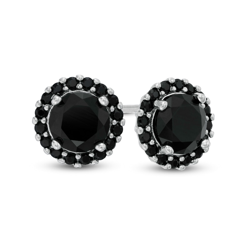 Black Cubic Zirconia Frame Stud Earrings in Sterling Silver
