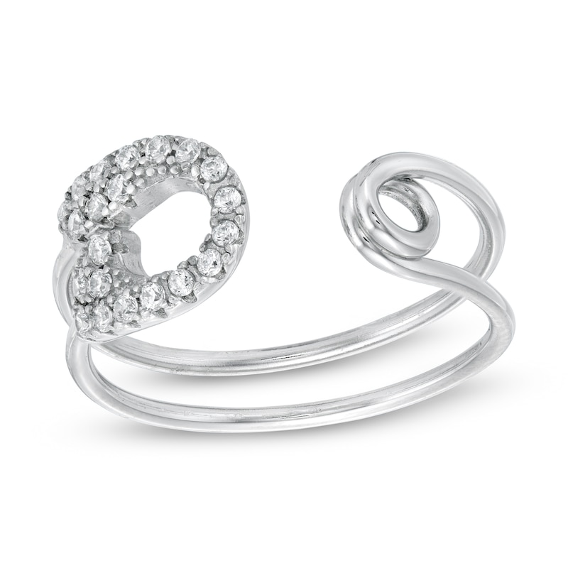 Cubic Zirconia Safety Pin Wrap Ring in Sterling Silver - Size 7