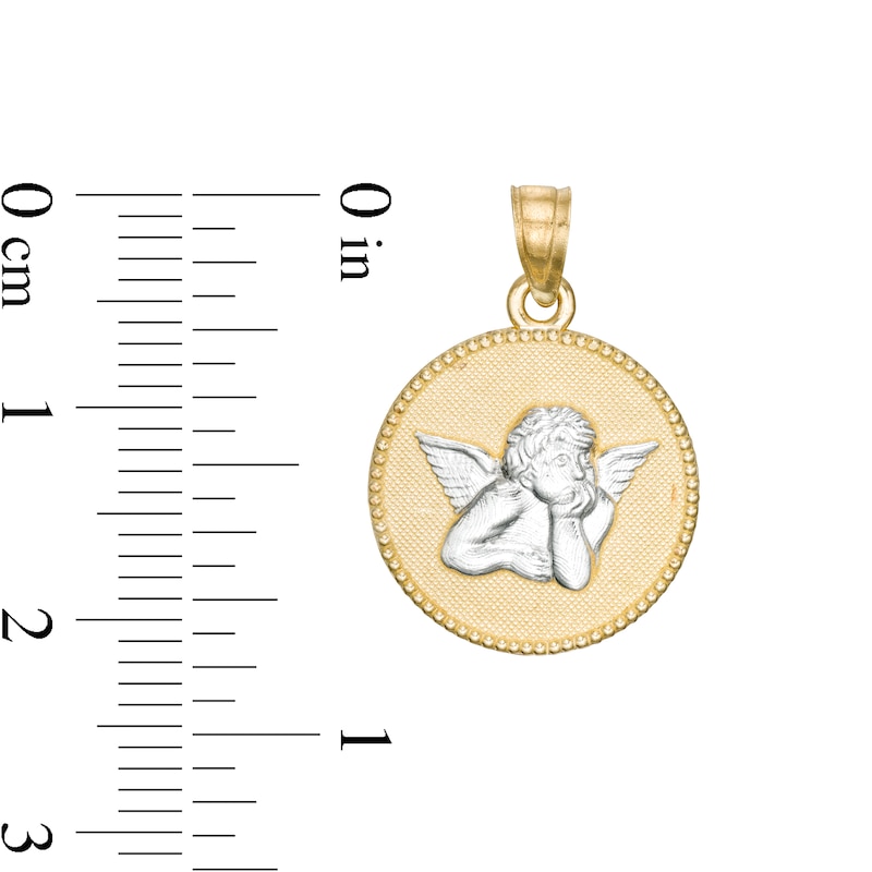 Cherub Textured Medal Charm in 10K Solid Two-Tone Gold