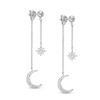 Thumbnail Image 0 of Cubic Zirconia Star and Moon Double Dangle Drop Earrings in Solid Sterling Silver