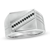 Thumbnail Image 0 of Black and White Cubic Zirconia center Diagonal Stripe Signet Ring in Sterling Silver - Size 10