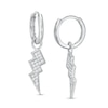 Thumbnail Image 0 of Cubic Zirconia Lightning Bolt Dangle Huggie Hoop Earrings in Sterling Silver