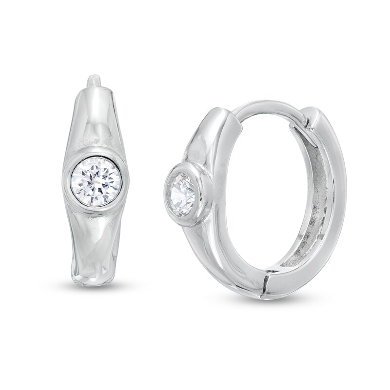 Cubic Zirconia Solitaire Huggie Hoop Earrings in Sterling Silver