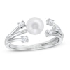 Thumbnail Image 0 of 6mm Simulated Pearl and Cubic Zirconia Orbit Open Shank Ring in Sterling Silver - Size 7