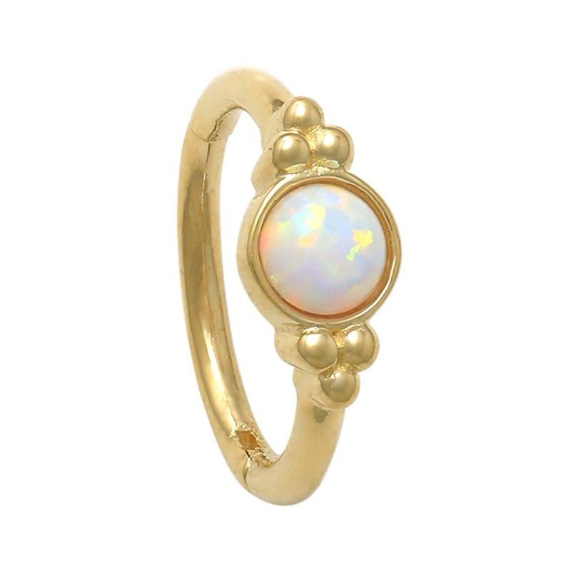 10K Gold Simulated Opal Tri-Bead Hoop - 18G 5/16"