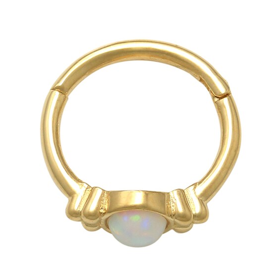 018 Gauge 8mm Simulated Opal Tri-Bead Cartilage Hoop in 10K Gold ...