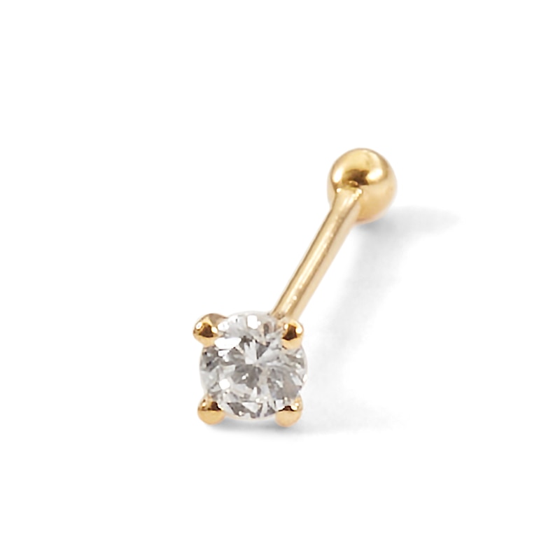 018 Gauge Diamond Accent Solitaire Straight Nose Bone Barbell in 14K Gold - 1/4"
