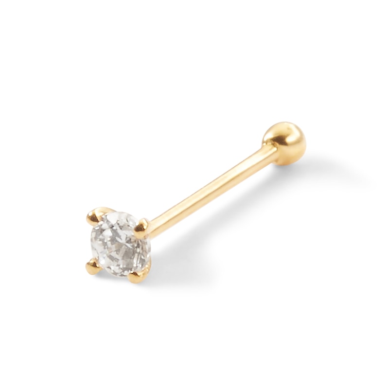 018 Gauge Diamond Accent Solitaire Straight Nose Bone Barbell in 14K Gold - 1/4"