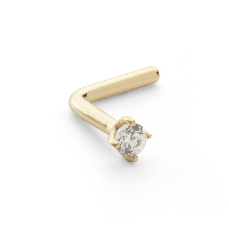 018 Gauge Diamond Accent Solitaire L-Shape Nose Barbell in 14K Gold - 1/4"