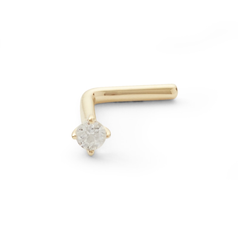 018 Gauge Diamond Accent Solitaire L-Shape Nose Barbell in 14K Gold - 1/4"