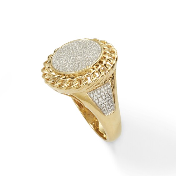 1/2 CT. T.W. Diamond Chain Frame Coin-Style Ring in 10K Gold | Piercing ...