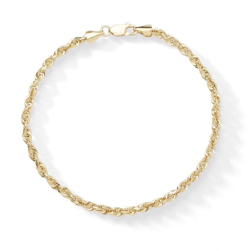 028 Gauge Solid Rope Chain Bracelet in 10K Gold - 9"