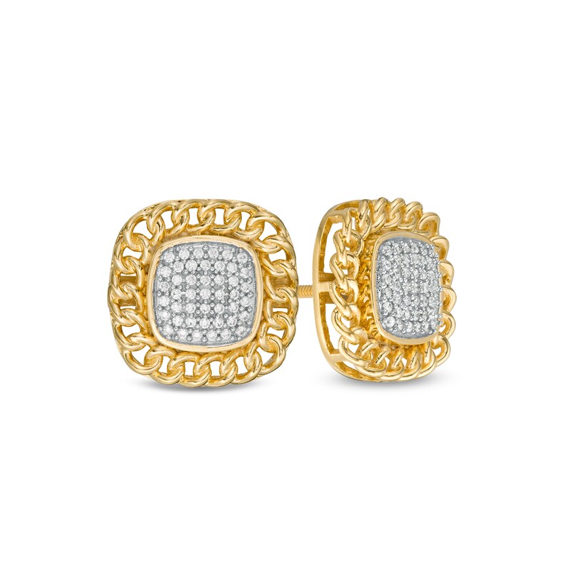 1/4 CT. T.W. Diamond Link Chain Frame Stud Earrings in Sterling Silver with 14K Gold Plate