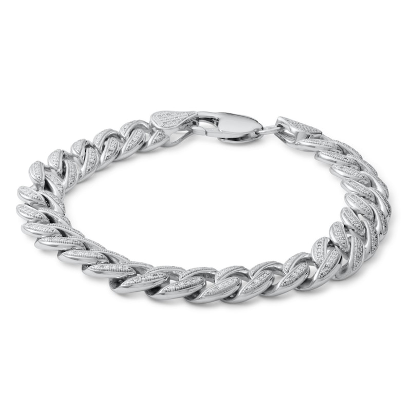 1/6 CT. T.W. Diamond Curb Chain Bracelet in Sterling Silver - 8.5"