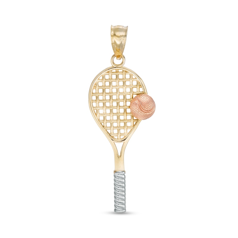 Tennis Racquet Charm in 10K Solid Tri-Tone Gold