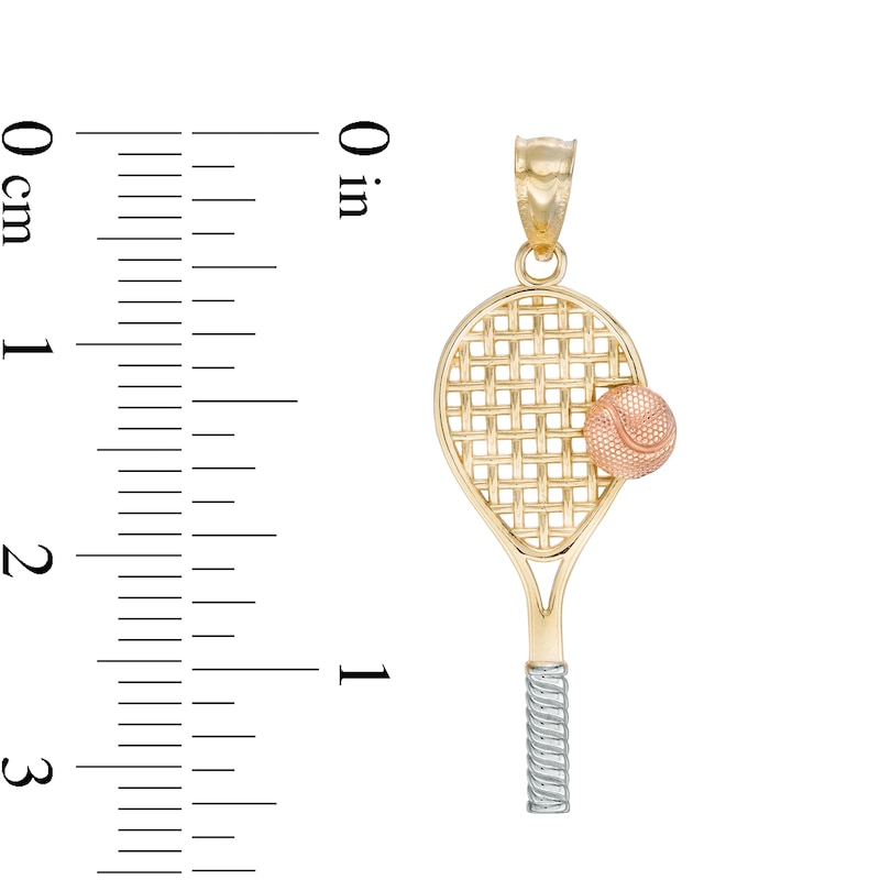Tennis Racquet Charm in 10K Solid Tri-Tone Gold