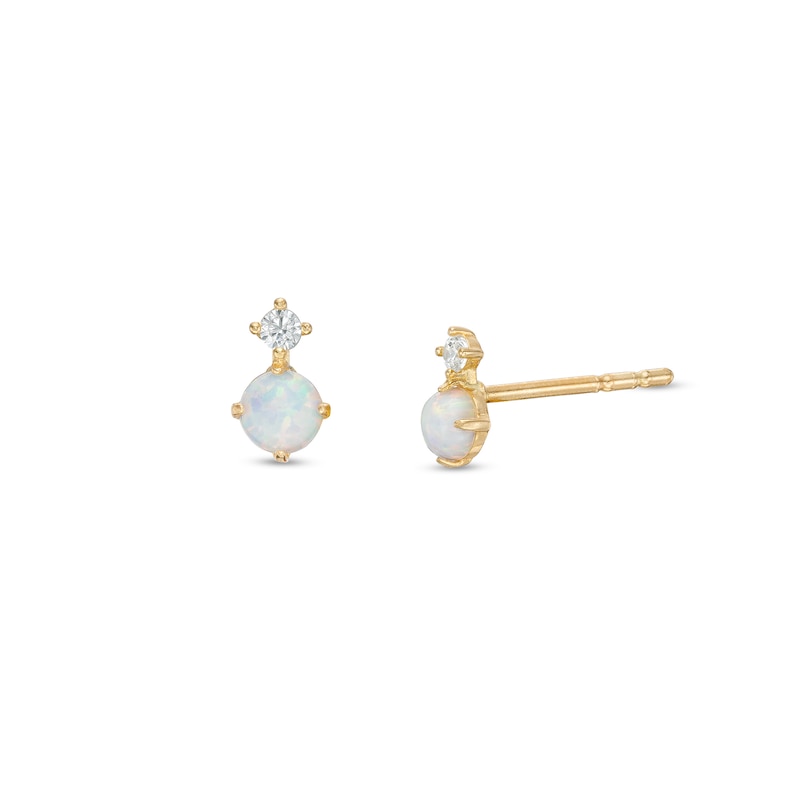 Simulated Opal and Cubic Zirconia Duo Stud Earrings in 10K Gold