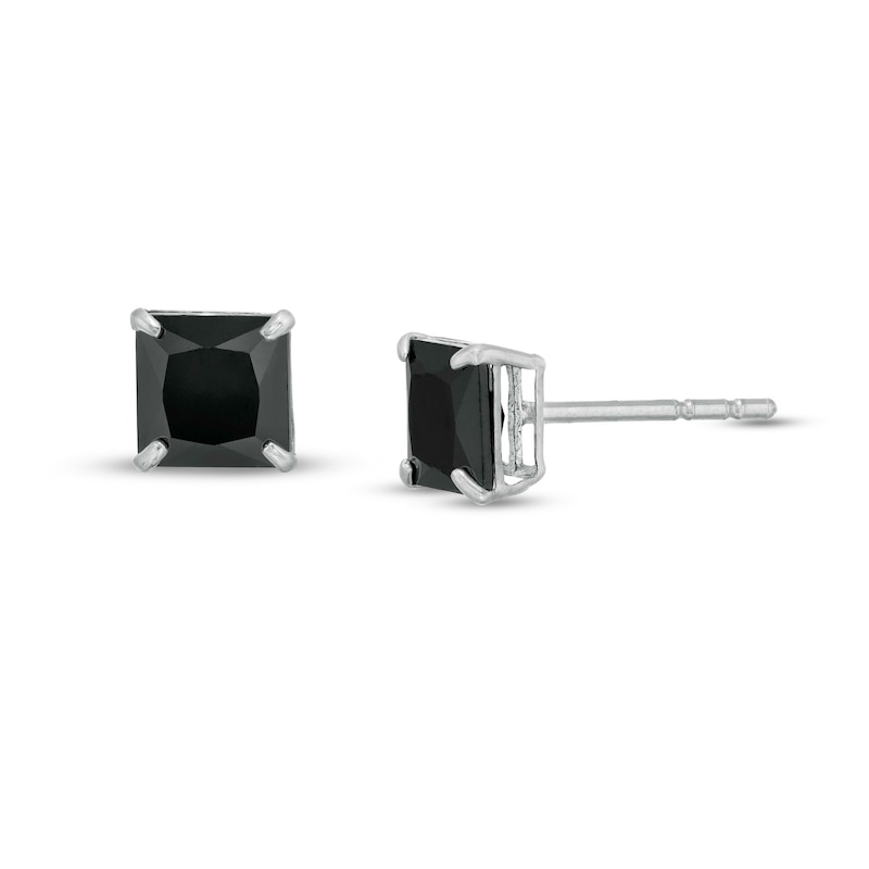 5mm Princess-Cut Black Cubic Zirconia Solitaire Stud Earrings in 14K White Gold