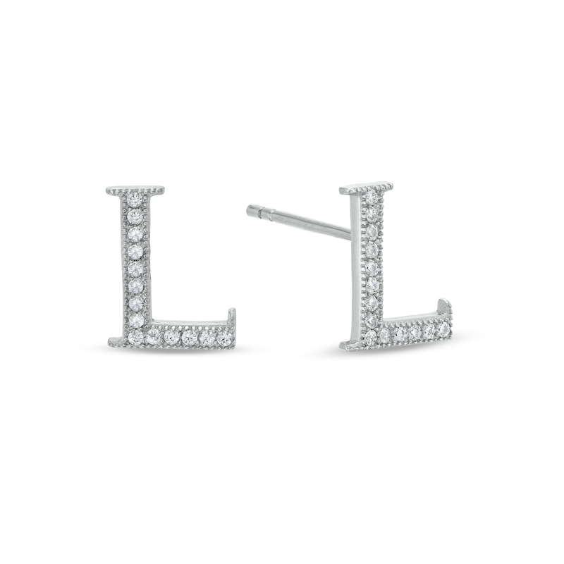 Cubic Zirconia "L" Initial Stud Earrings in Solid Sterling Silver