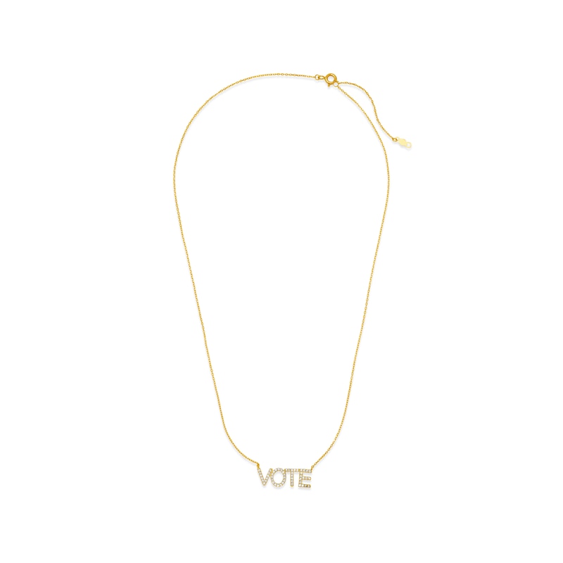 Cubic Zirconia "VOTE" Necklace in 10K Gold Casting Solid