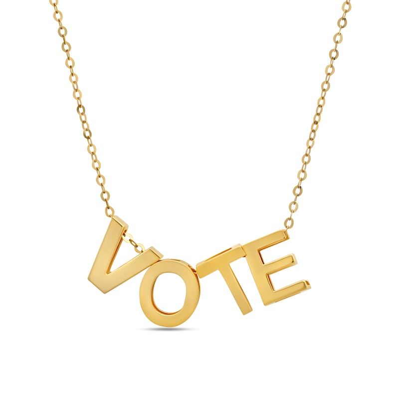 "VOTE" Block Letter Station Necklace in 10K Hollow Casting Gold