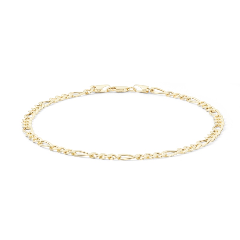 10K Hollow Gold Diamond-Cut Figaro Chain Anklet
