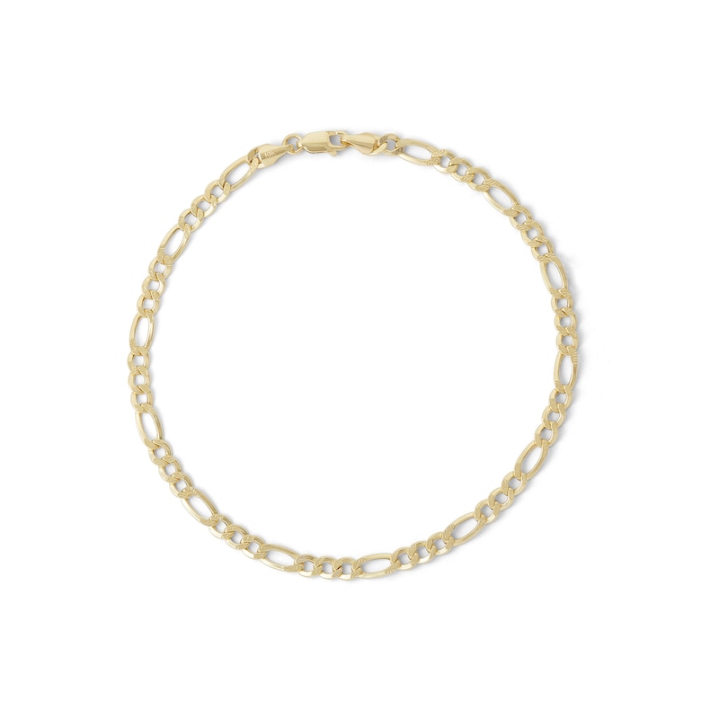 10K Hollow Gold Diamond-Cut Figaro Chain Anklet