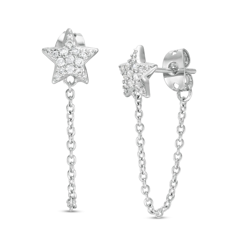 Cubic Zirconia Star Chain Dangle Stud Earrings in Sterling Silver