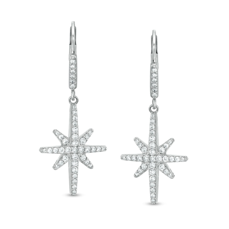 Cubic Zirconia Star Drop Earrings in Sterling Silver