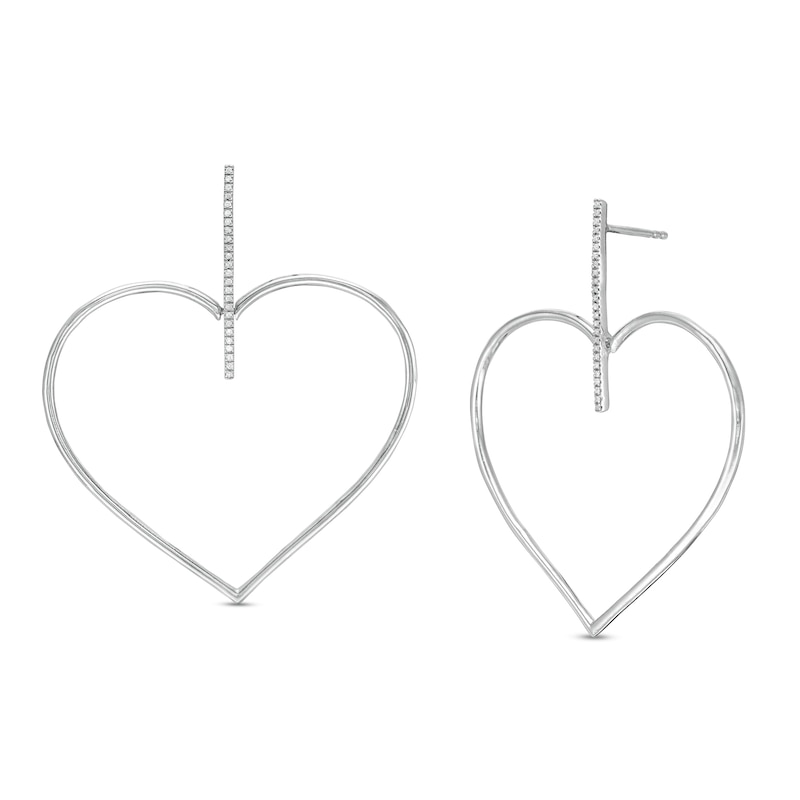 1/15 CT. T.W. Diamond Stick with Heart Drop Earrings in Sterling Silver