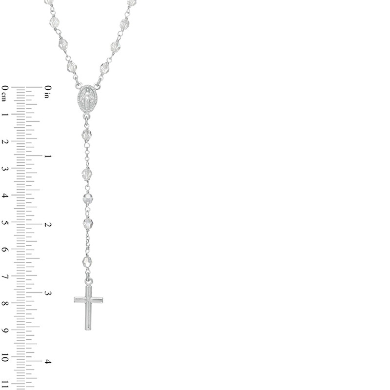 4mm Crystal Beaded Rosary Necklace in Stamped and Casting Sterling Silver - 22"