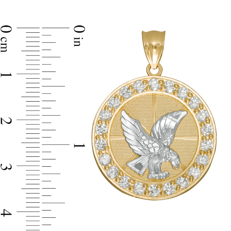 Cubic Zirconia Eagle Frame Medallion Necklace Charm in 10K Two-Tone Gold