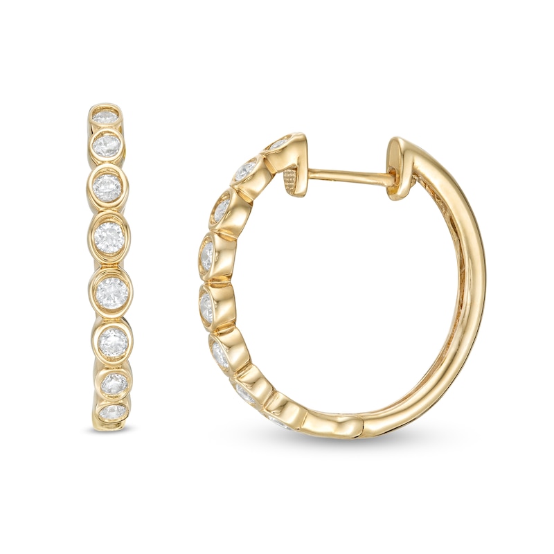1/3 CT. T.W. Diamond Bezel-Set Hoop Earrings in 10K Gold