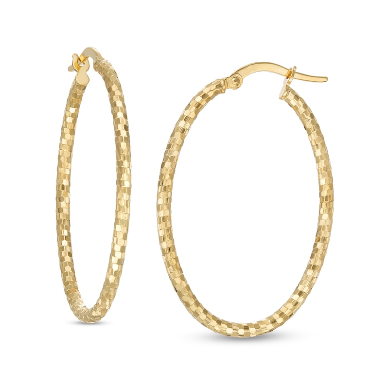 20mm Diamond-Cut Oval Hoop Earrings in 10K Gold