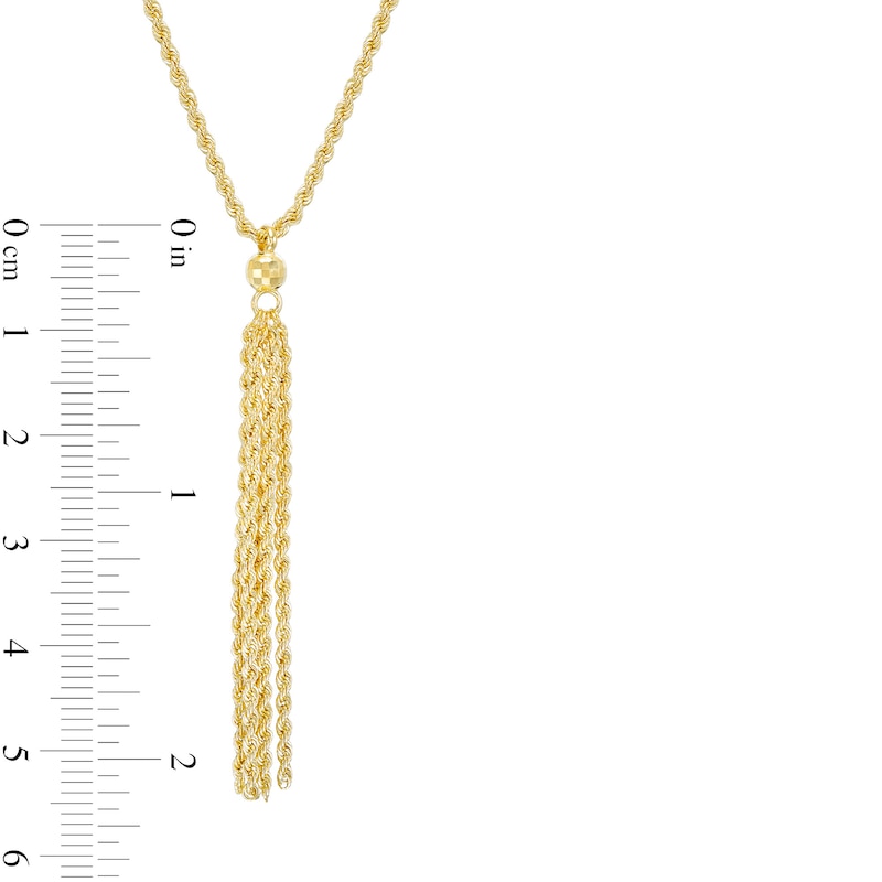 012 Gauge Hollow Rope Chain and Bead Tassel Drop Necklace in 10K Gold