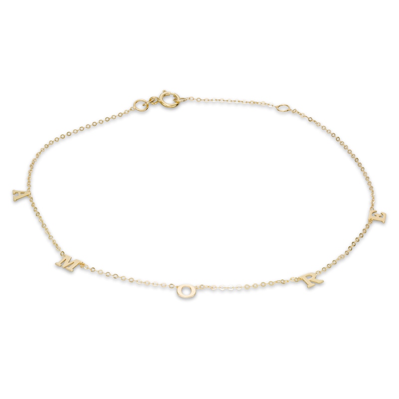 020 Gauge Solid Cable Chain "AMORE" Anklet in 10K Gold - 10"