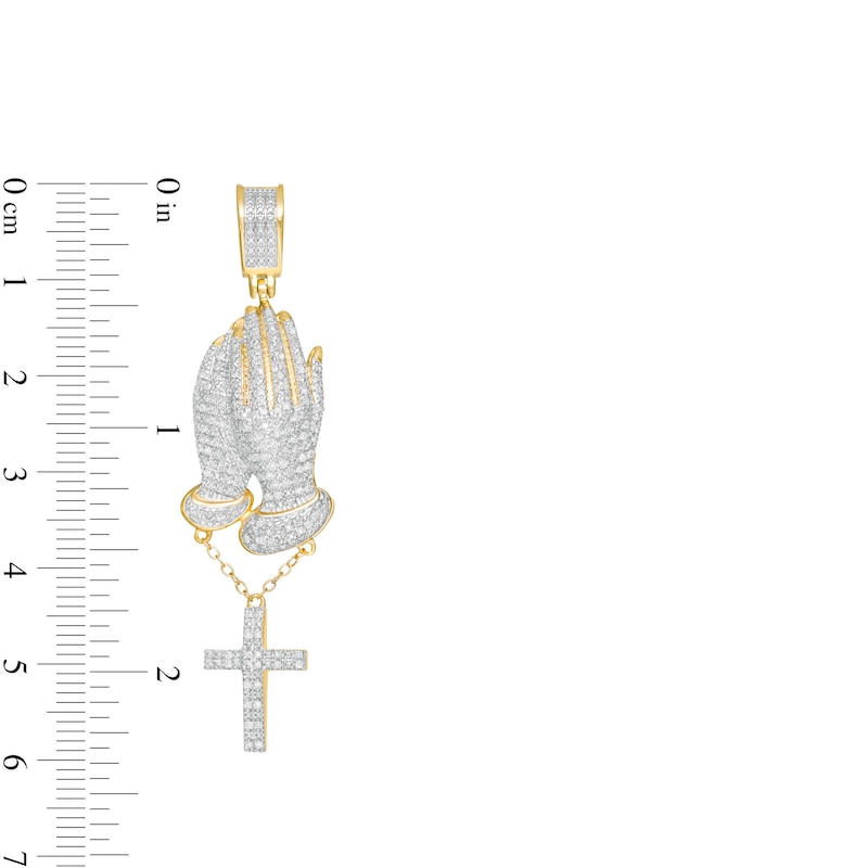 1/3 CT. T.W. Diamond Pavé Praying Hands with Cross Dangle Charm in 10K Gold