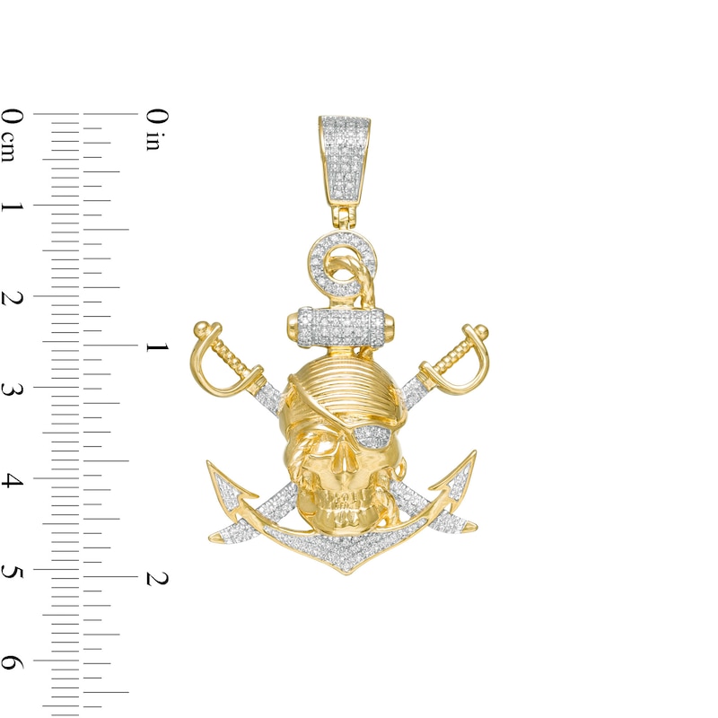 1/5 CT. T.W. Diamond Pavé Pirate Anchor Charm in Sterling Silver with 14K Gold Plate