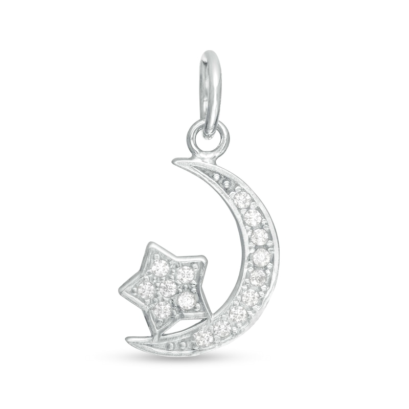 Child's Cubic Zirconia Crescent Moon and Star Charm in Sterling Silver