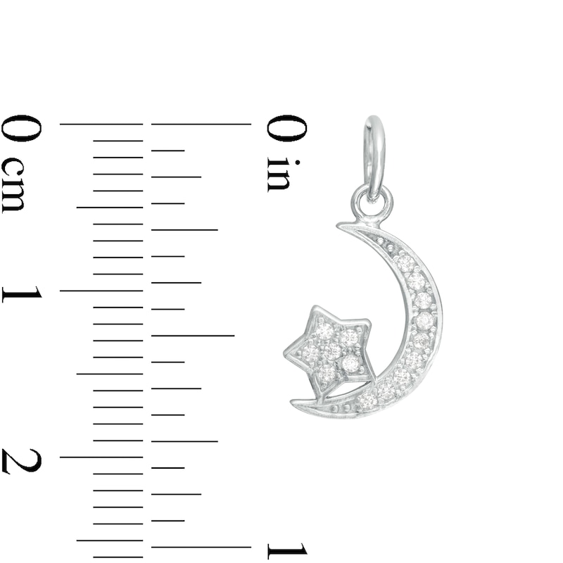 Child's Cubic Zirconia Crescent Moon and Star Charm in Sterling Silver
