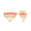 Thumbnail Image 0 of Child's Cubic Zirconia Pink and White Enamel Stripe Heart Stud Earrings in 10K Gold