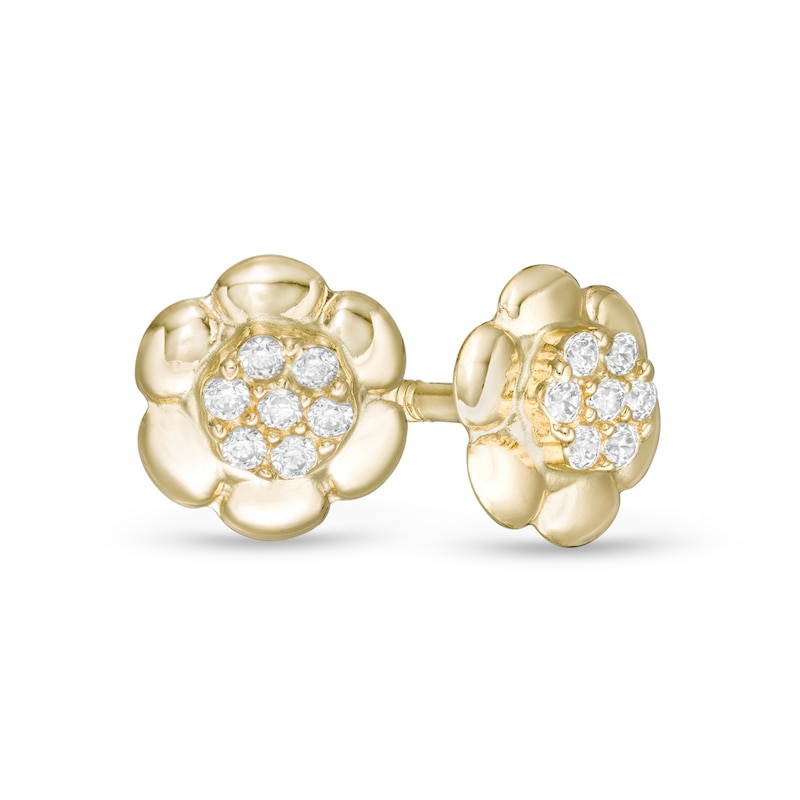 Child's Cubic Zirconia Petal Frame Flower Stud Earrings in 10K Gold