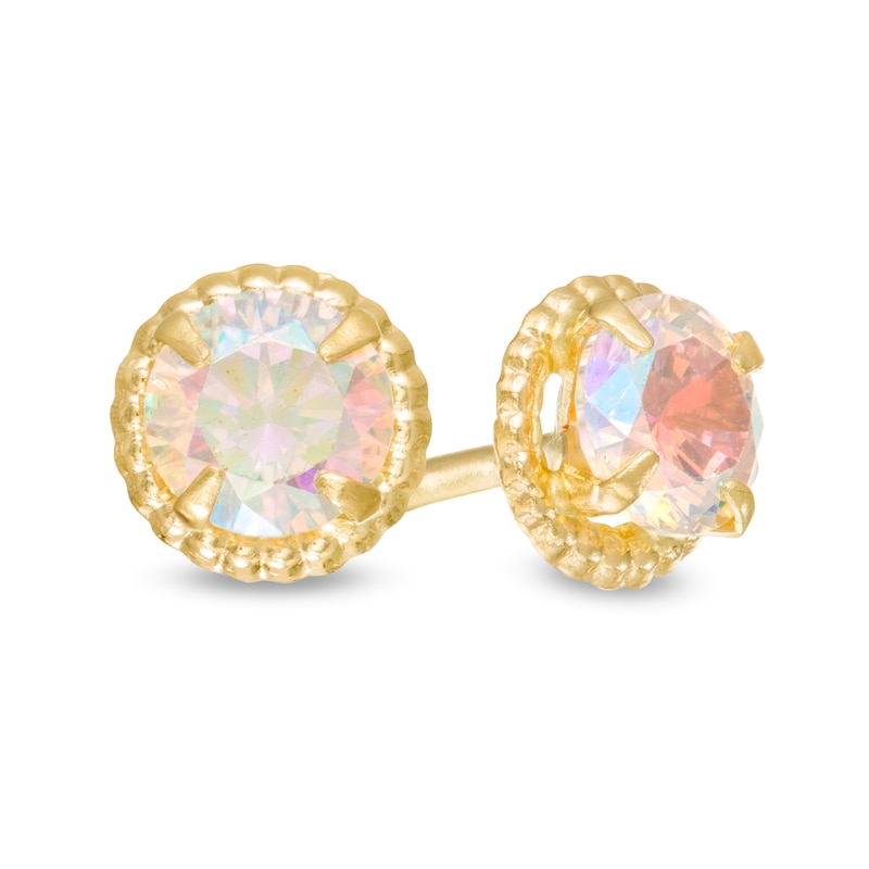 Child's 5mm Iridescent Cubic Zirconia Rope Frame Stud Earrings in 10K Semi-Solid Gold