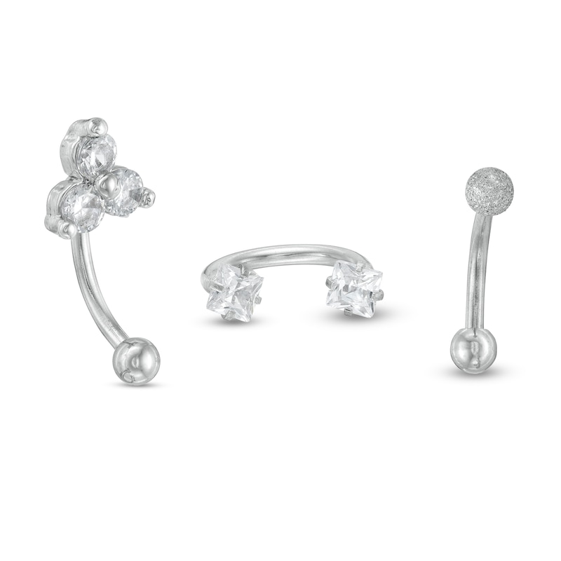 Solid and Tube Stainless Steel CZ Rook Barbell Set - 16G