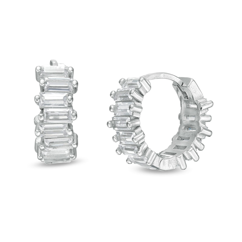 Rectangle Cubic Zirconia Hoop Earrings in Sterling Silver