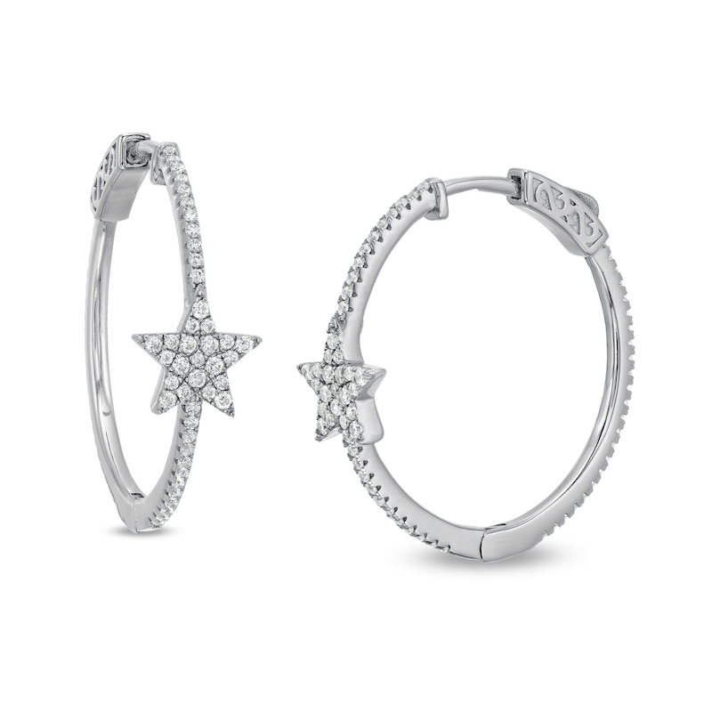 Cubic Zirconia Star Hoop Earrings in Sterling Silver