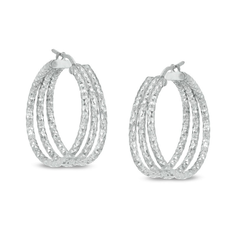 Diamond-Cut Triple Row Hoop Earrings in Sterling Silver